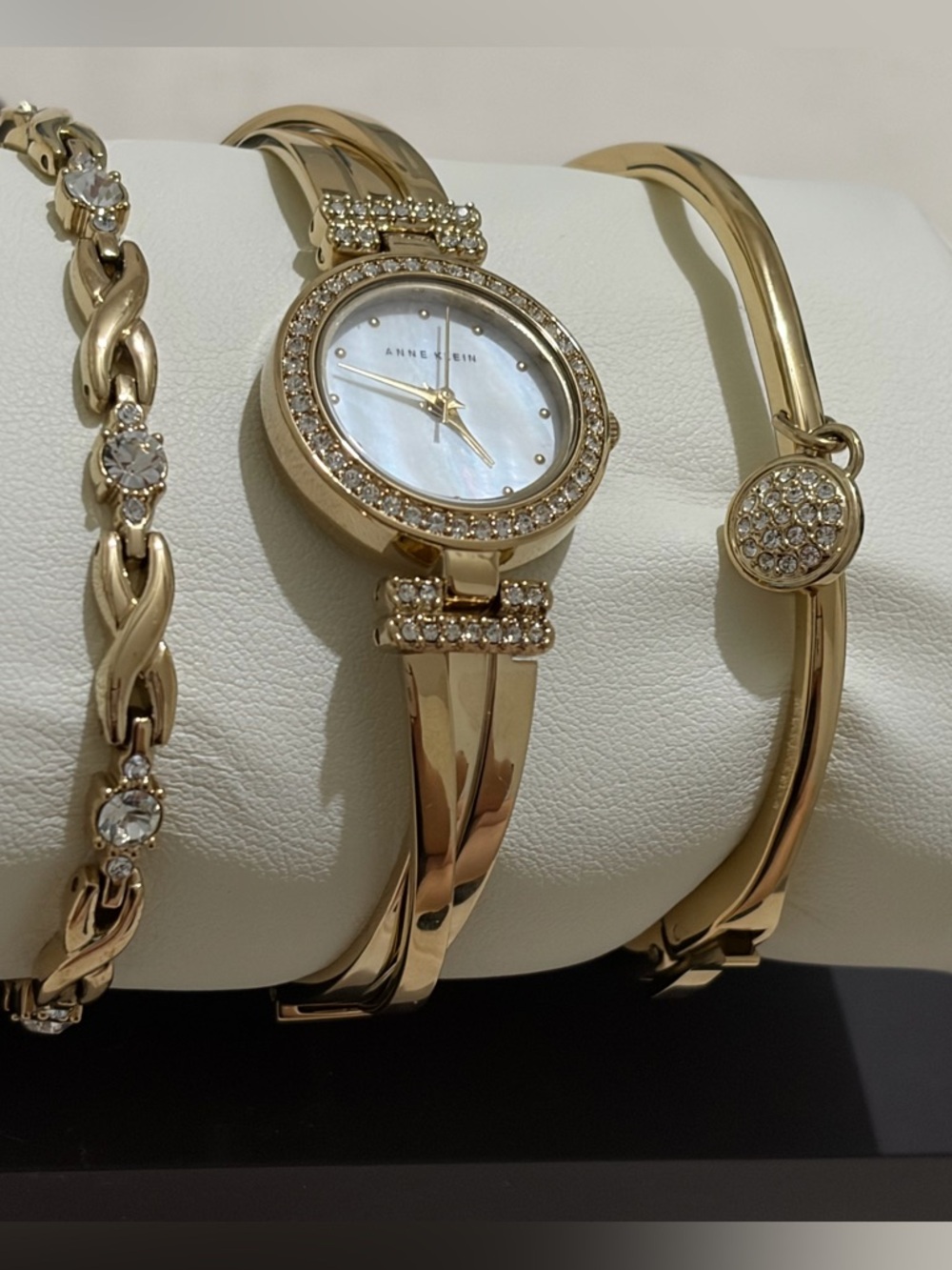 Anne Klein Women’s Premium Crystal Accented Bangle Watch and Bracelet Set
